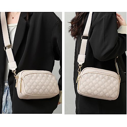 Leather Crossbody Bag with Adjustable Strap - Beige