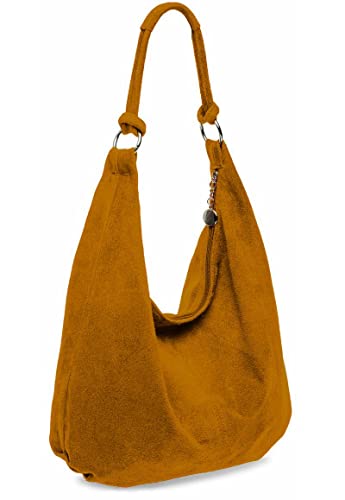 Italian Suede Slouch Tote with Ring Buckle Handle (Brown)