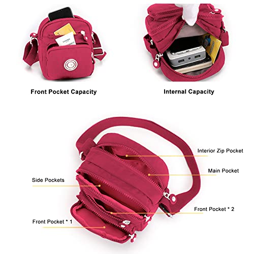 Nylon Cross Body Messenger Handbag - Burgundy