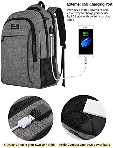 Grey Designer Laptop Backpack, USB Charging Port, Water Resistant