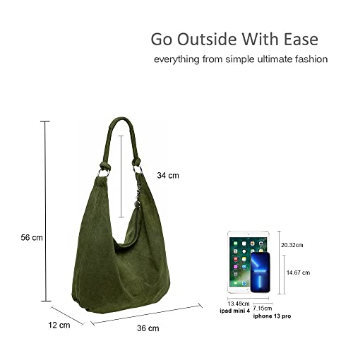 Italian Suede Slouch Tote with Ring Buckle Handle (Brown)