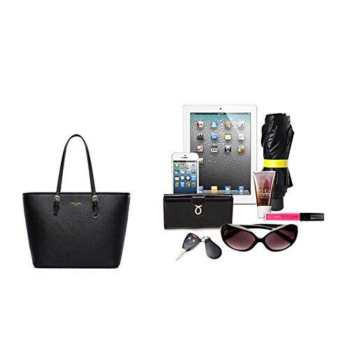 Black PU Leather Tote Bag for Women