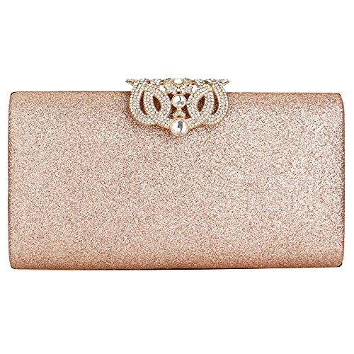 Rose Gold Glitter Evening Party Clutch Shoulder Bag