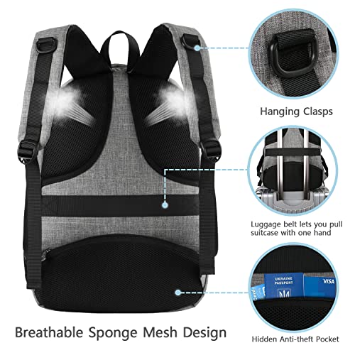 Grey Designer Laptop Backpack, USB Charging Port, Water Resistant