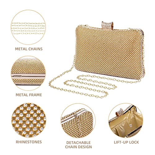 BAIGIO Sparkling Gold Diamante Clutch for Wedding