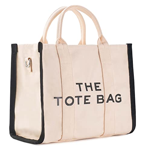 Designer Canvas Tote Bag with Crossbody Strap - Beige