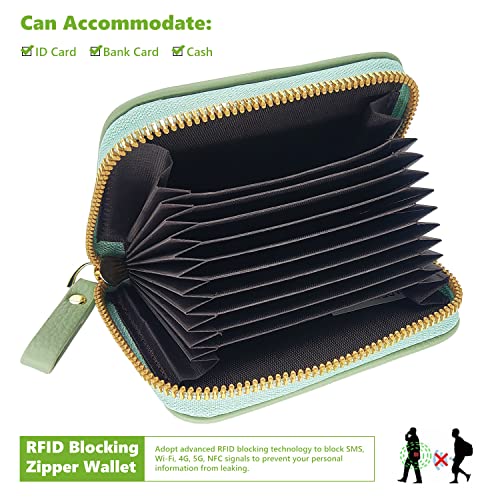 Green Leather RFID Blocking Women's Wallet with Zipper