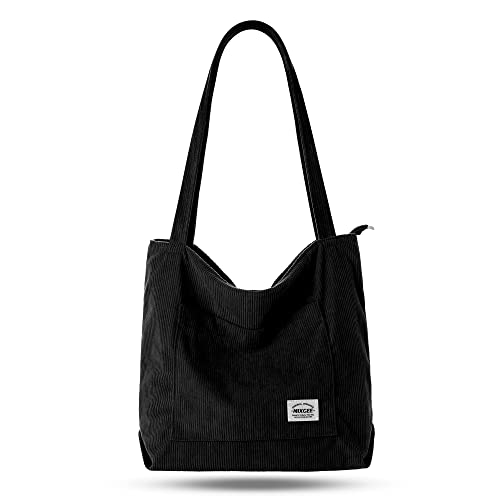 Corduroy Tote Bag: Stylish & Roomy Shopper - Black