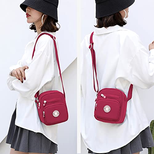 Nylon Cross Body Messenger Handbag - Burgundy
