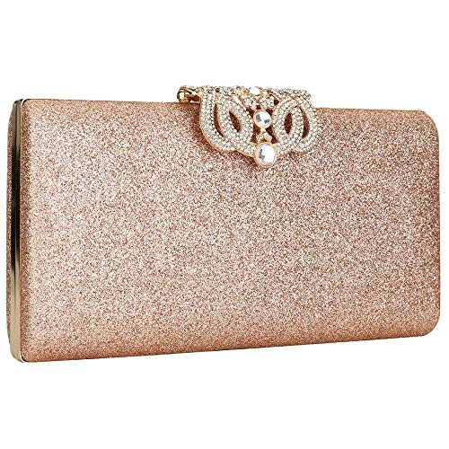 Rose Gold Glitter Evening Party Clutch Shoulder Bag