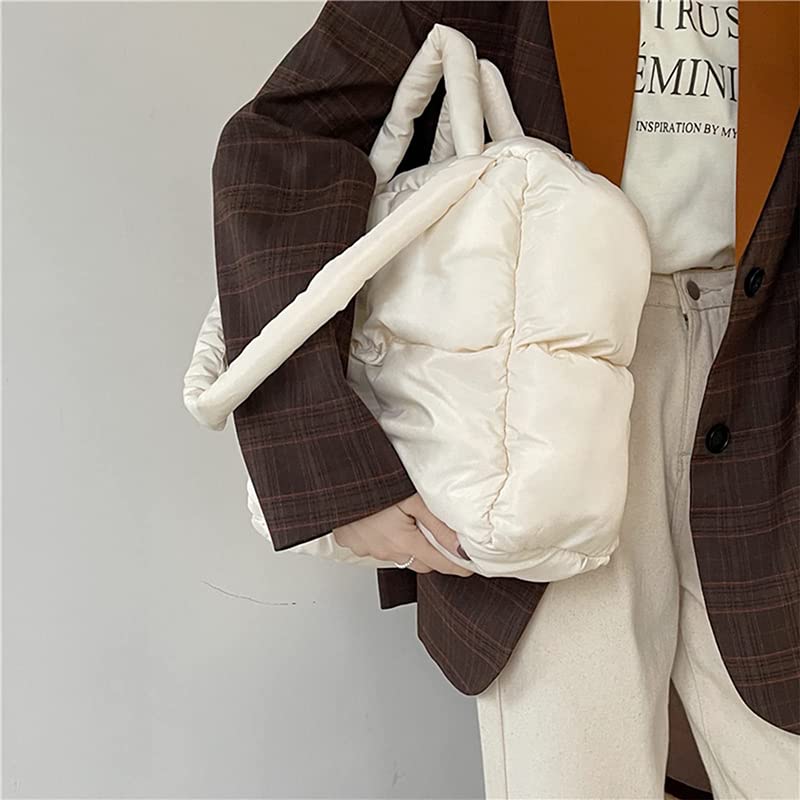 Retro White Women's Quilted Tote Handbag with Zipper