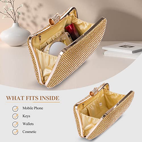BAIGIO Sparkling Gold Diamante Clutch for Wedding