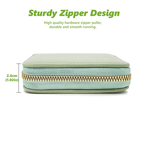 Green Leather RFID Blocking Women's Wallet with Zipper