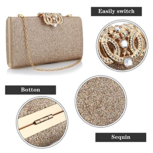 Rose Gold Glitter Evening Party Clutch Shoulder Bag