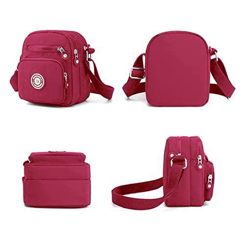 Nylon Cross Body Messenger Handbag - Burgundy