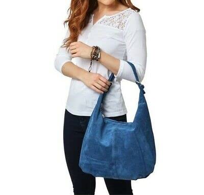 Italian Suede Slouch Tote with Ring Buckle Handle (Brown)