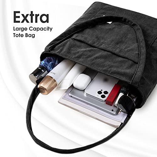 Corduroy Tote Bag: Stylish & Roomy Shopper - Black