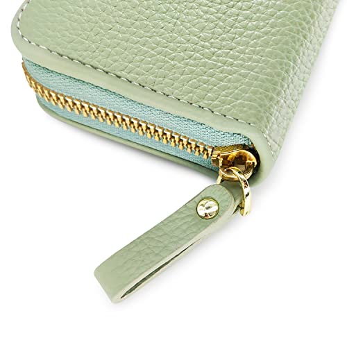 Green Leather RFID Blocking Women's Wallet with Zipper