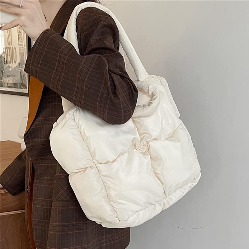 Retro White Women's Quilted Tote Handbag with Zipper