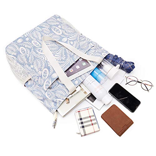 WANDF Floral Beach Tote: Blue Leaf Designer Shoulder Bag
