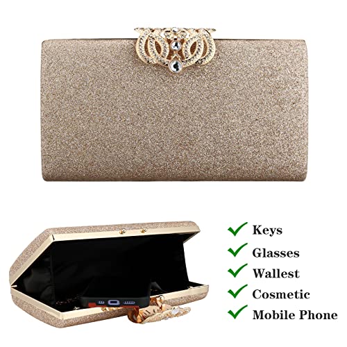Rose Gold Glitter Evening Party Clutch Shoulder Bag