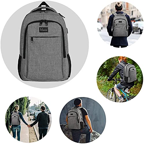 Grey Designer Laptop Backpack, USB Charging Port, Water Resistant