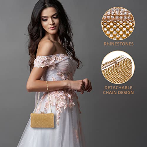 BAIGIO Sparkling Gold Diamante Clutch for Wedding