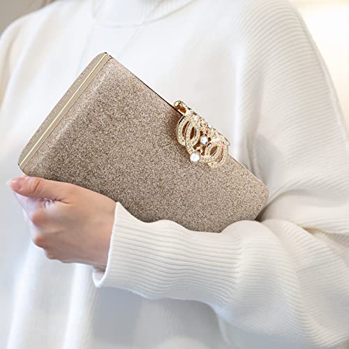Rose Gold Glitter Evening Party Clutch Shoulder Bag