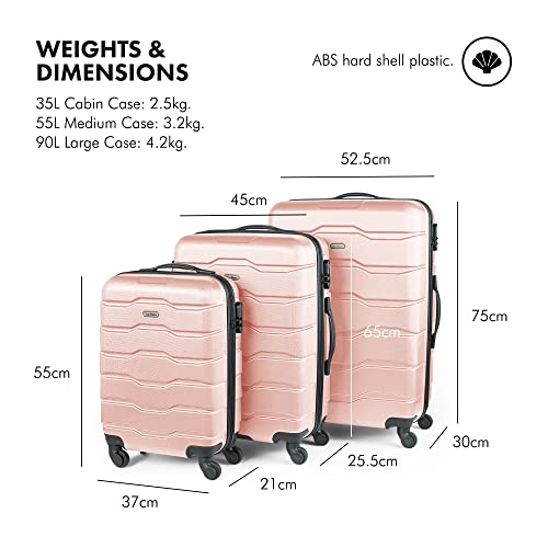 VonHaus 3-Piece Designer Suitcase Set: Rose ABS with Spinners