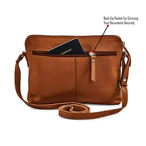 Premium pebbled leather crossbody handbag for women - Cognac