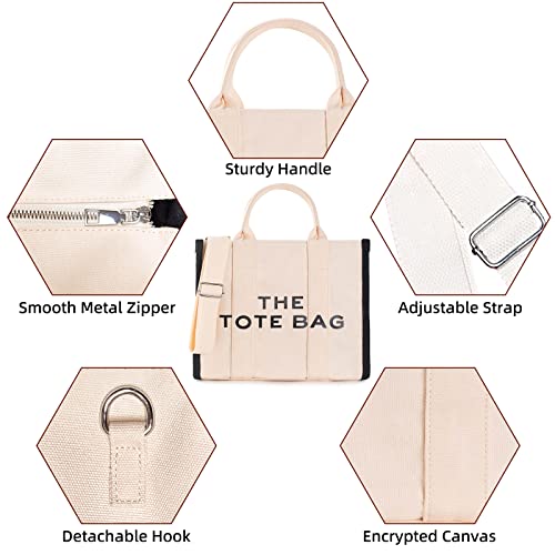 Designer Canvas Tote Bag with Crossbody Strap - Beige