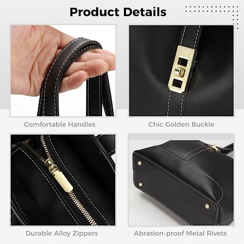 Black Designer Handbag with Zipper Pocket and Laptop Compartment