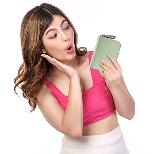Green Leather RFID Blocking Women's Wallet with Zipper