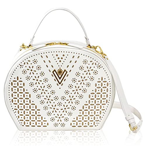 Valentino Orlandi Circle Handle Embroidered Genuine Leather Handbag