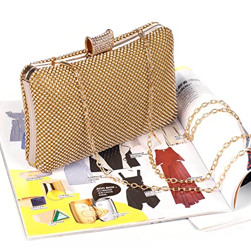 BAIGIO Sparkling Gold Diamante Clutch for Wedding