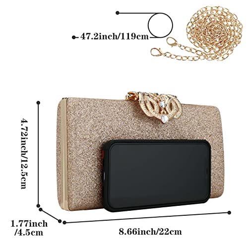Rose Gold Glitter Evening Party Clutch Shoulder Bag