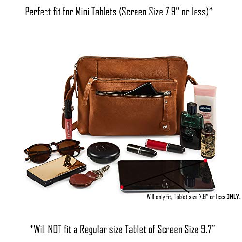Premium pebbled leather crossbody handbag for women - Cognac