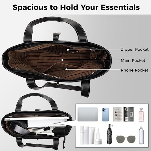 Black Designer Handbag with Zipper Pocket and Laptop Compartment