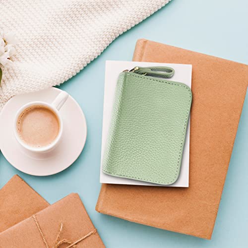Green Leather RFID Blocking Women's Wallet with Zipper