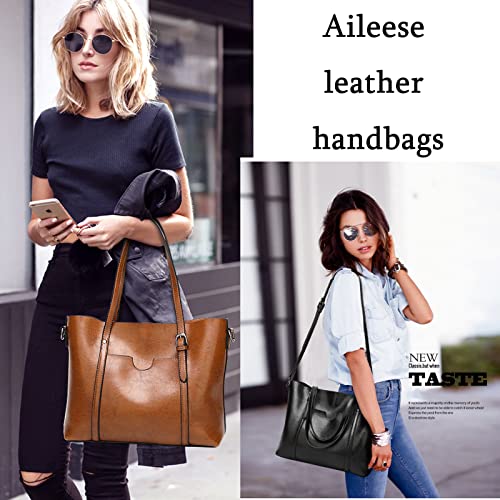 Vintage Black Leather Tote: Women's Large Capacity Handbag