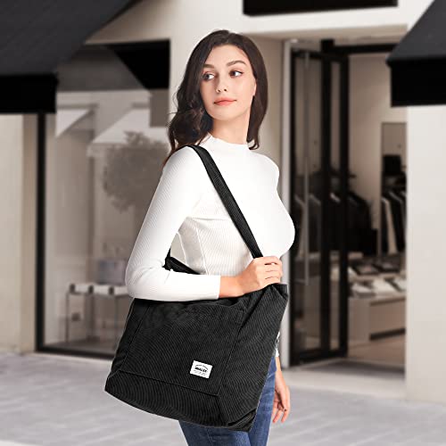 Corduroy Tote Bag: Stylish & Roomy Shopper - Black