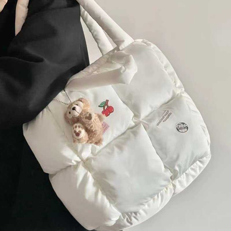 Retro White Women's Quilted Tote Handbag with Zipper