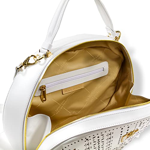 Valentino Orlandi Circle Handle Embroidered Genuine Leather Handbag