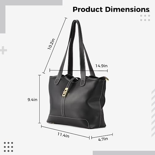 Black Designer Handbag with Zipper Pocket and Laptop Compartment