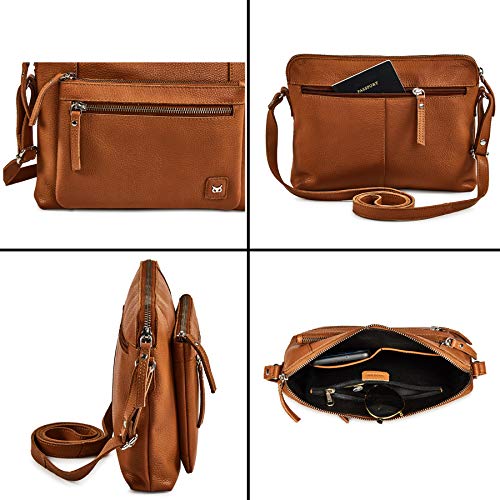 Premium pebbled leather crossbody handbag for women - Cognac