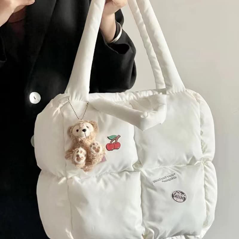 Retro White Women's Quilted Tote Handbag with Zipper
