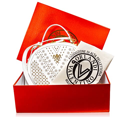 Valentino Orlandi Circle Handle Embroidered Genuine Leather Handbag
