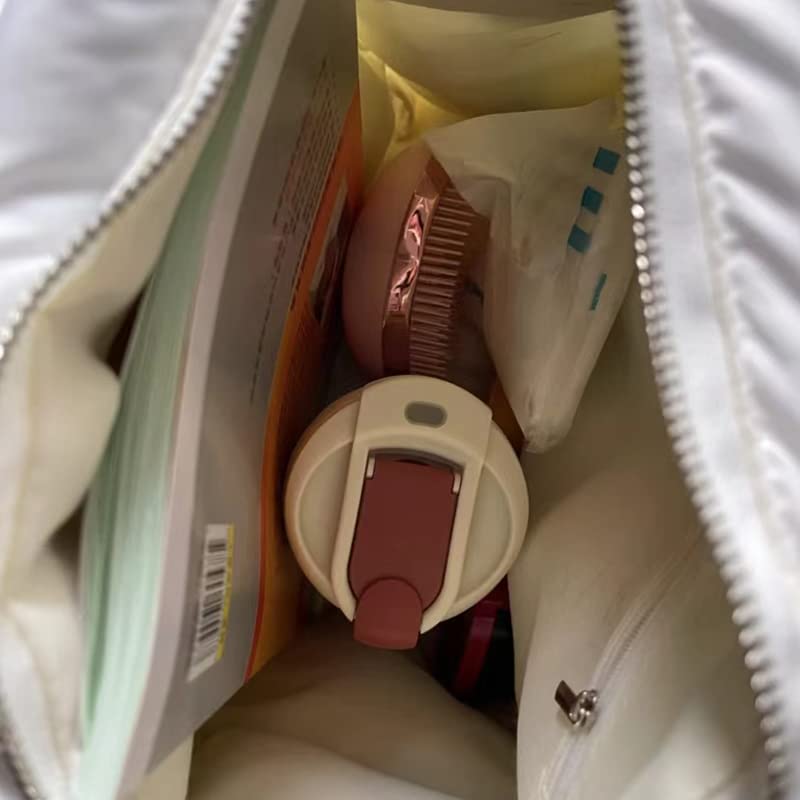 Retro White Women's Quilted Tote Handbag with Zipper
