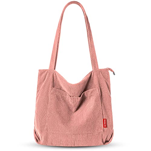 Large Pink Corduroy Tote Bag for Women