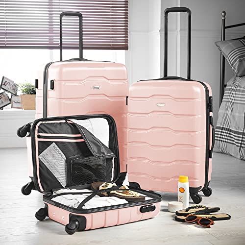 VonHaus 3-Piece Designer Suitcase Set: Rose ABS with Spinners